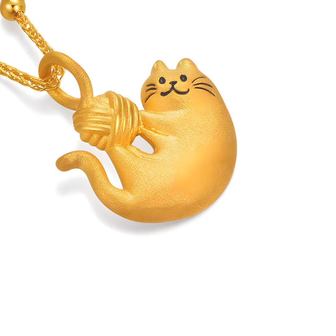 24K Pure Gold Wool Ball cute pet kitten cat playing fun and funny Pendant