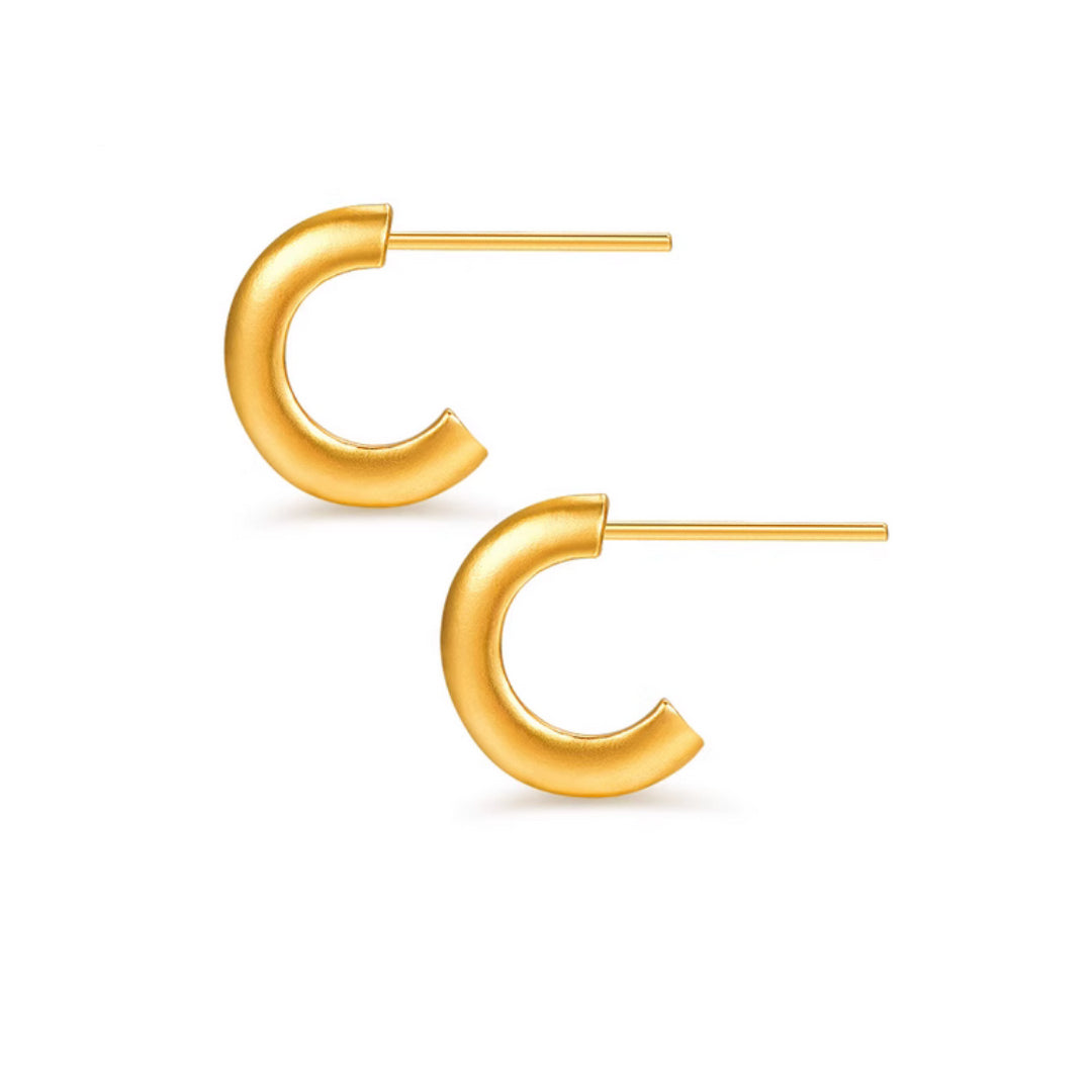 24K Real Gold Half C shape Stud Earrings