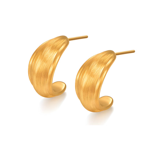 24K Real Gold 5D Gold Hoop Moon Shape Earrings