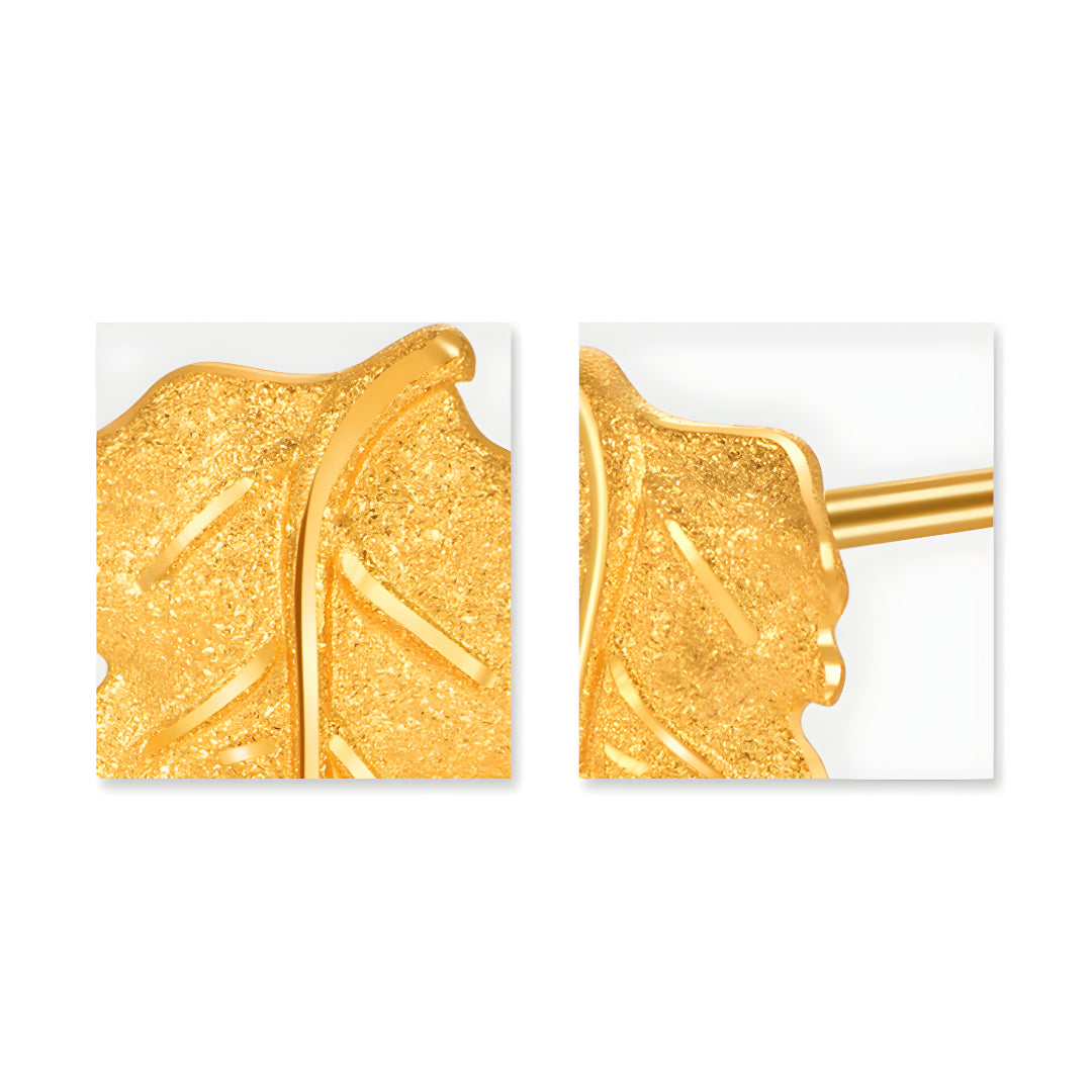 24K Pure Gold Autumn Leaf Stud Earrings - Gypsophila Co.