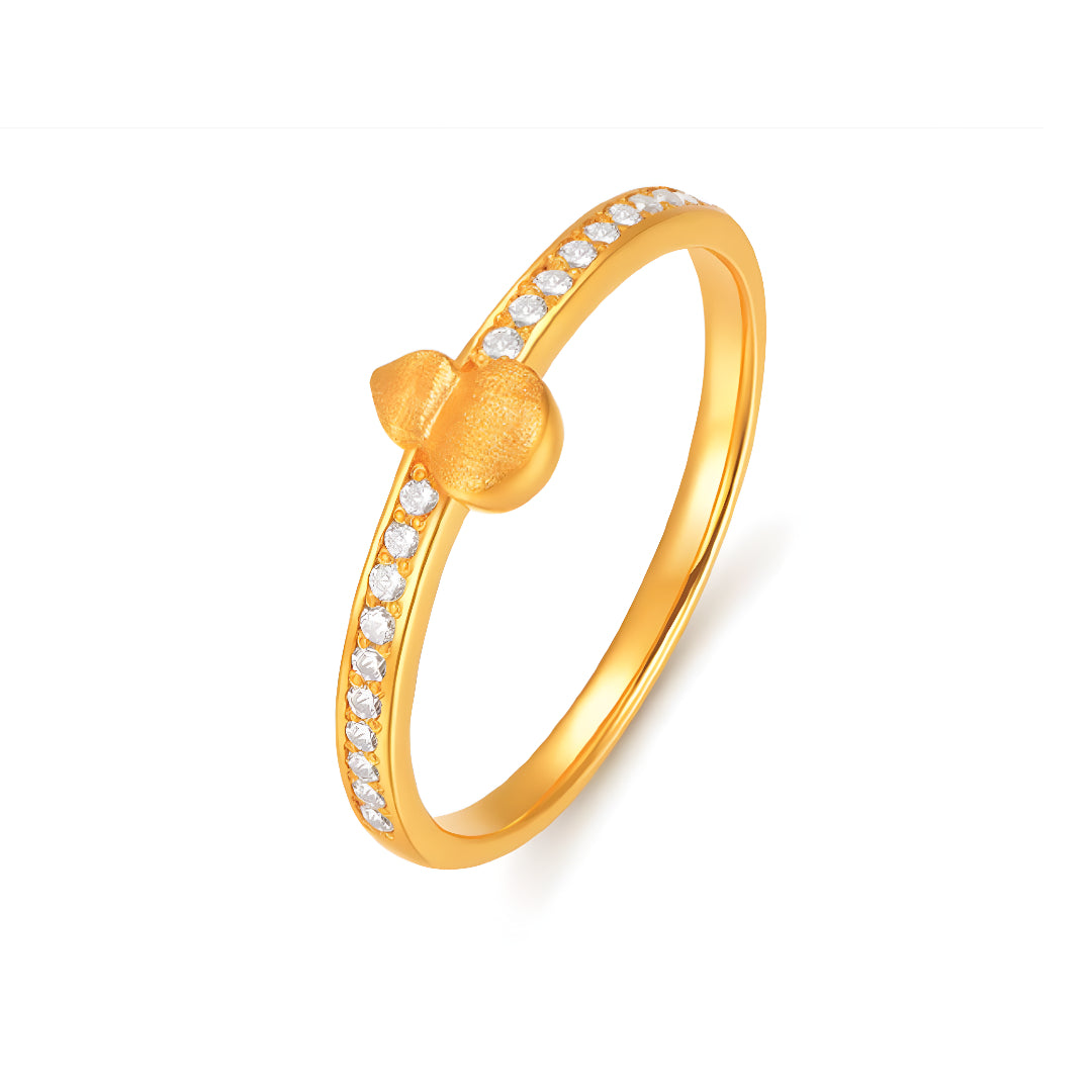 24K Pure Gold Fortune and Luck Gold Ring 5G Brushed Gourd Charm Ring