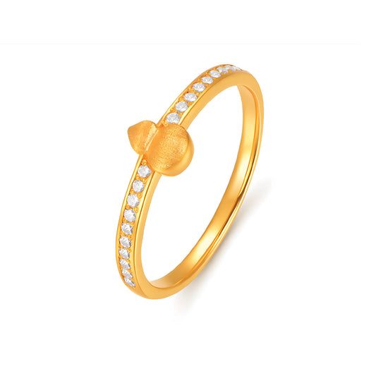 24K Pure Gold Fortune and Luck Gold Ring 5G Brushed Gourd Charm Ring