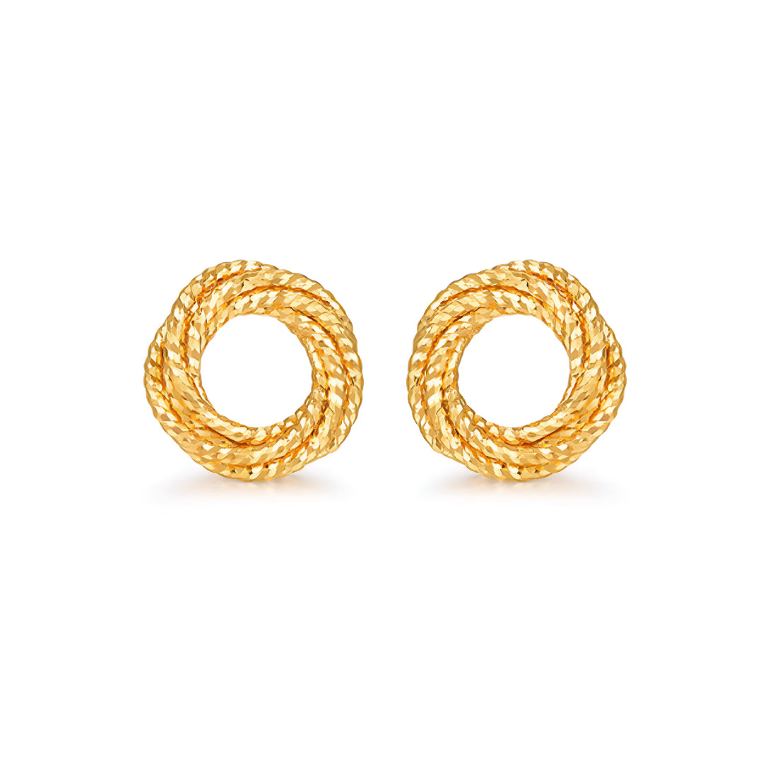 24K Real Gold Golden Donut Braided Stud Earrings