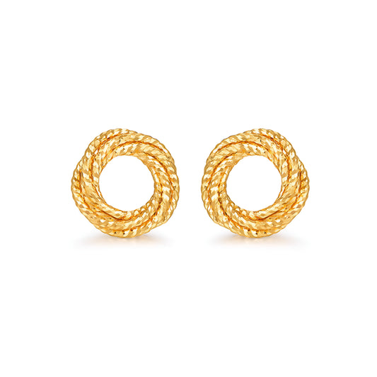 24K Real Gold Golden Donut Braided Stud Earrings