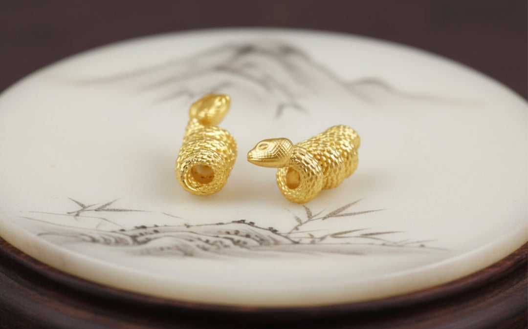 24K Pure 999 Gold Zodiac Snake Scale Blessing Luck Charm Pendant