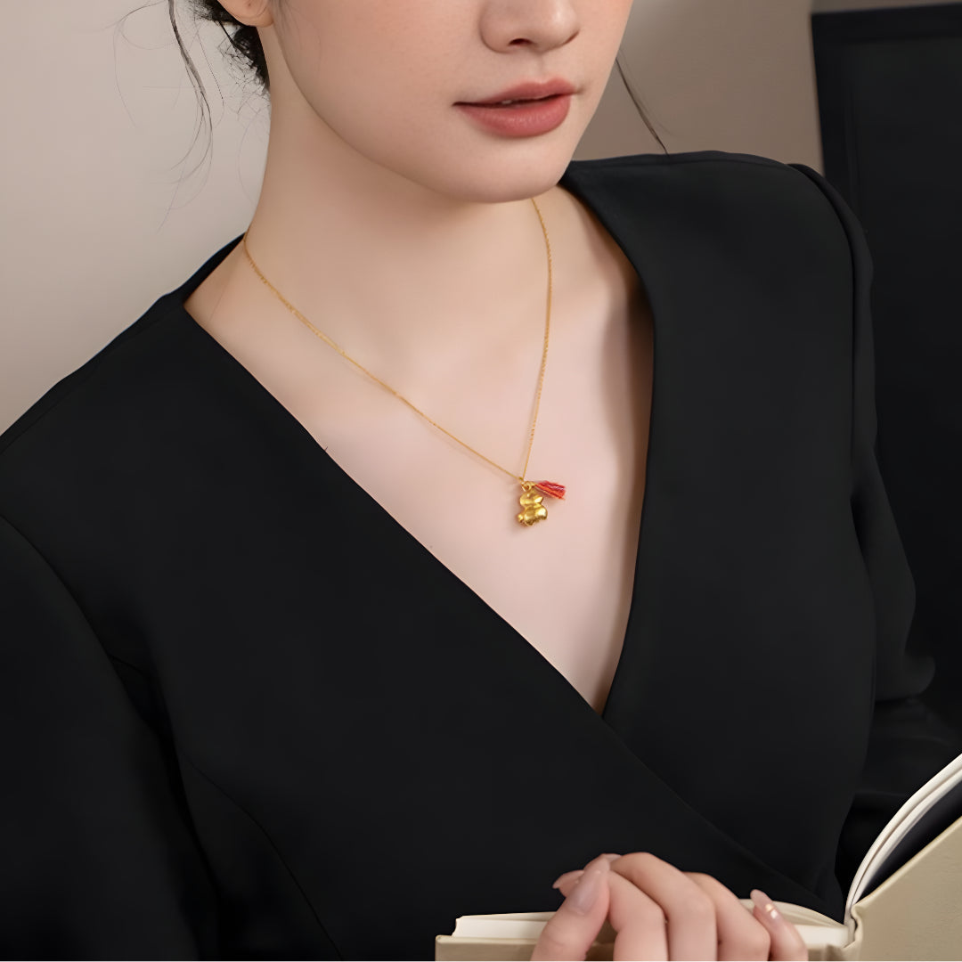 24k Real Gold Zodiac Year of Horse with Tassel Pendant