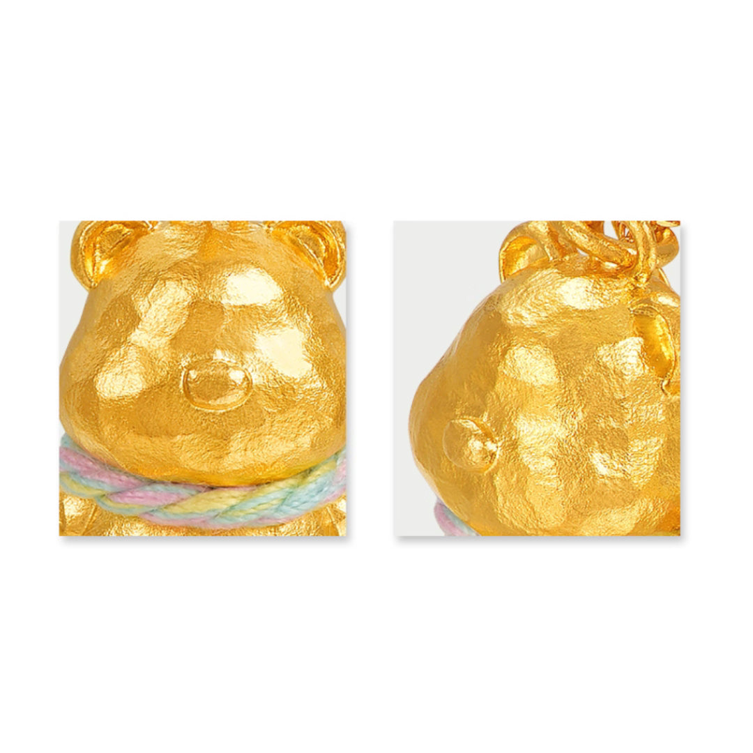 24K Real Gold Cute Bear with Scarf Pendant - Gypsophila Co.