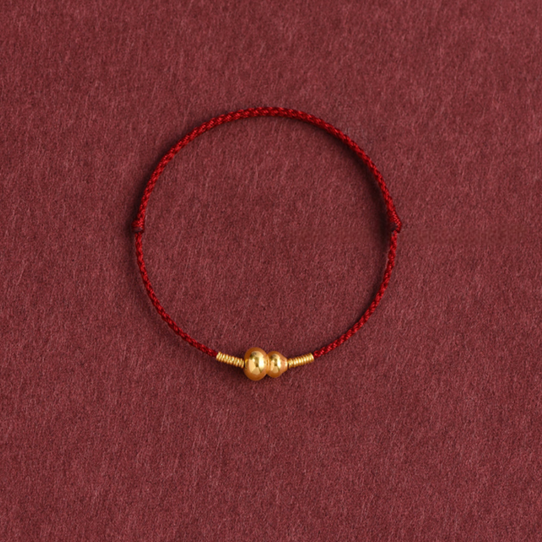 24k Solid 999 Gold Lucky Gourd Red Rope Bracelet for Men and Women Blessing and Peace Braided Bracelet