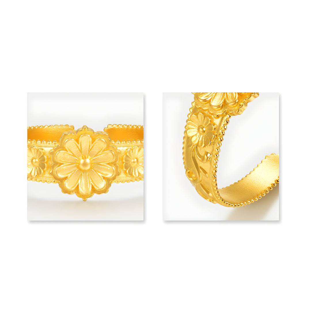 24k Gold Mulberry Flower Pattern Vintage Style Totem Ring - Gypsophila Co.