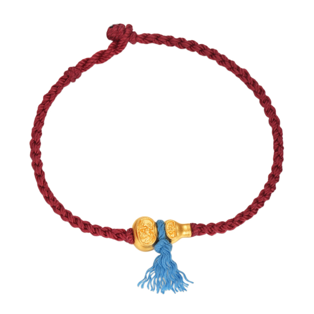 24K Real Gold Lucky Gourd with Red Braided Rope Bracelet - Gypsophila Co.