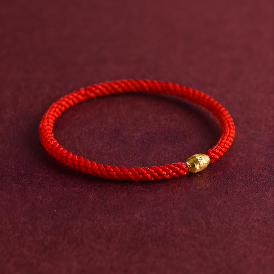 24k Solid 999 Gold Lucky Beads Red Rope Bracelet for Men and Women Blessing and Peace Braided Bracelet