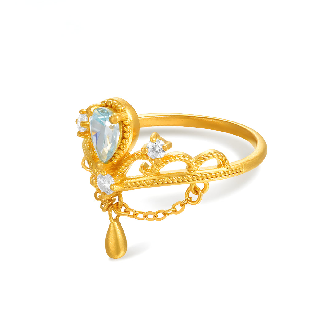 24K Blue Tears Pure Gold Ring Crown Water Drop Statement Ring - Gypsophila Co.