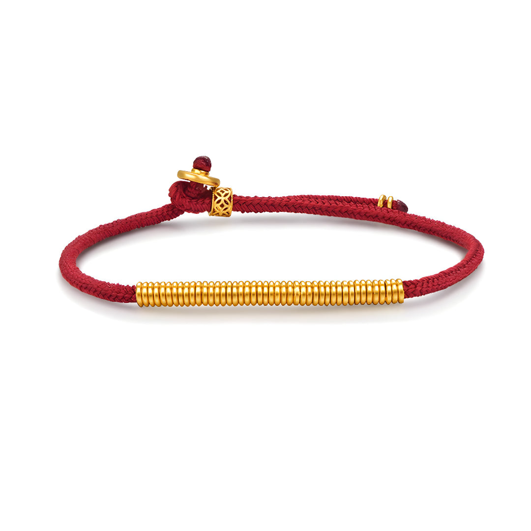 24K Real Gold Beads Charm Red Braided Rope Bracelet Bring Good Luck and wealth