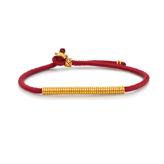 24K Real Gold Beads Charm Red Braided Rope Bracelet Bring Good Luck and wealth