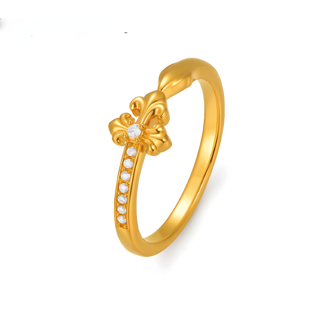 24k Pure Gold 5D Hard Gold Cross Zircon Band Stacking Ring - Gypsophila Co.