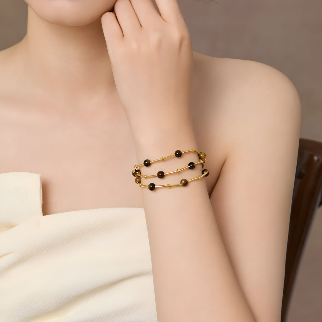 24K Pure Gold Maillard Beads Handmade Golden Tiger Eye Stone necklace - Gypsophila Co.