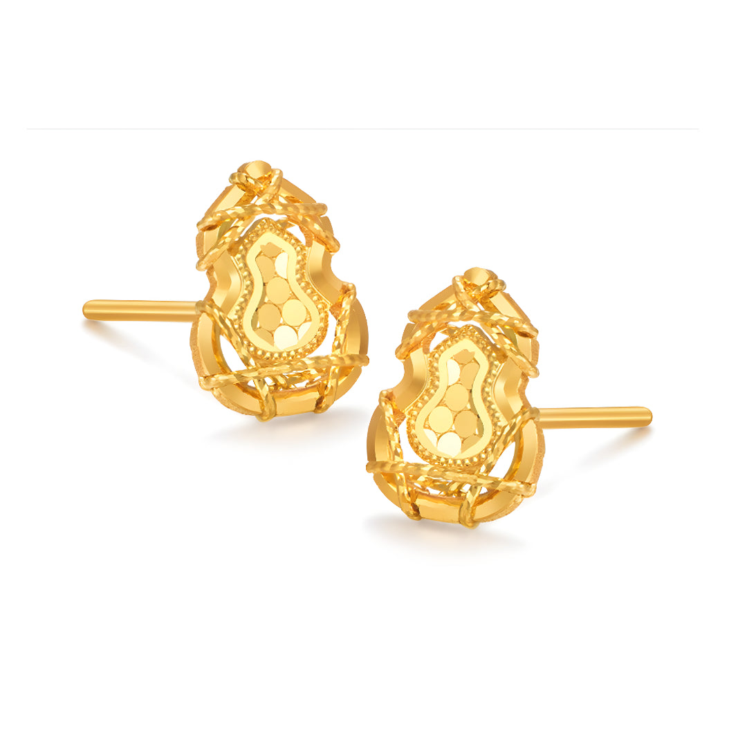 24K 5G Gold Sparkling Geometric Lucky Gourd Stud Earrings - Gypsophila Co.