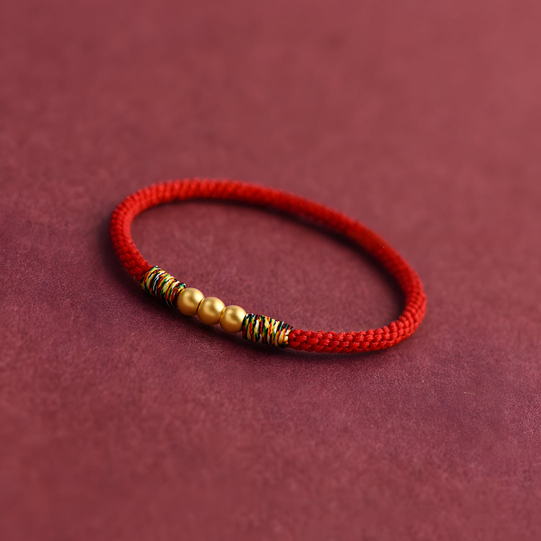 24k Solid 999 Gold Lucky Beads Red Rope Bracelet for Men and Women Blessing and Peace Braided Bracelet