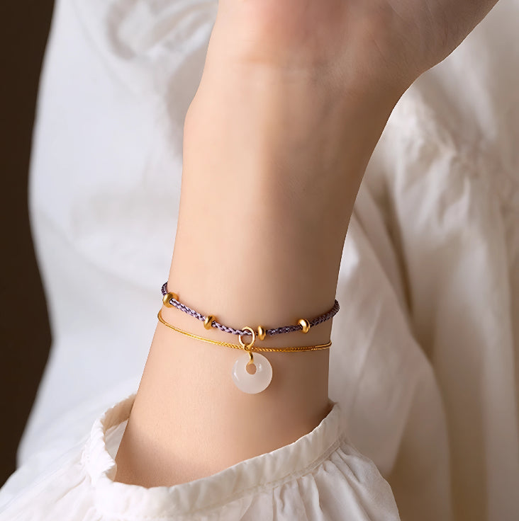 24k Pure 999 Gold Braided red Rope Gold Chain Double Dual Layer Bracelet