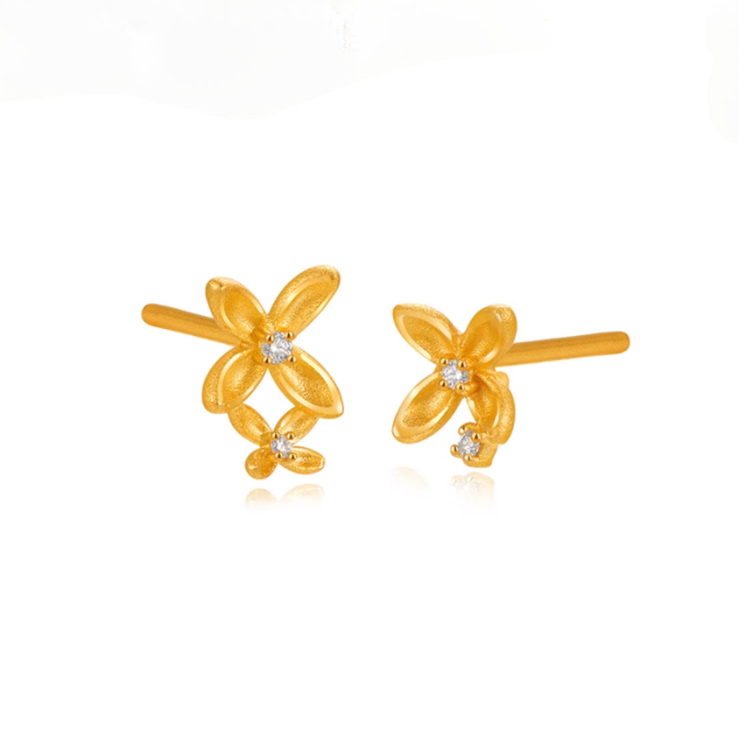 24K Pure Solid Gold Osmanthus Flower Stud Earrings - Gypsophila Co.