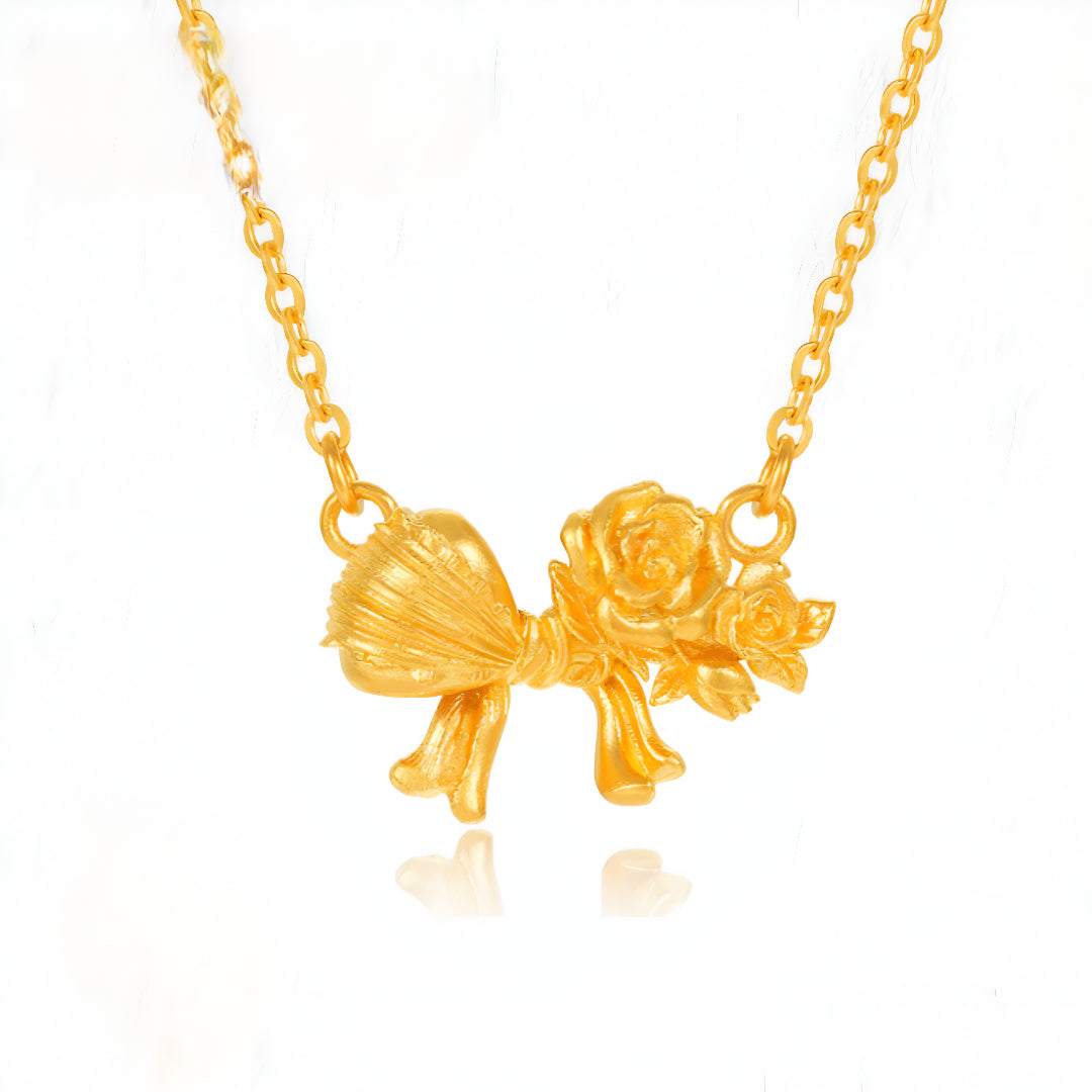 24K Pure Gold Butterfly Bow Tie Pendant Lovely Gift Necklace - Gypsophila Co.