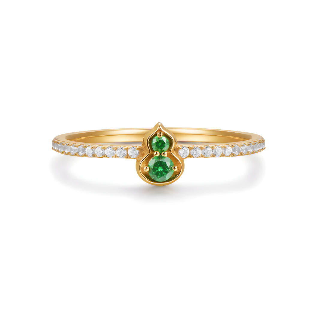 18K Real Gold Green Jade Gourd Stacking Ring Proposal Wedding Bride Gift - Gypsophila Co.