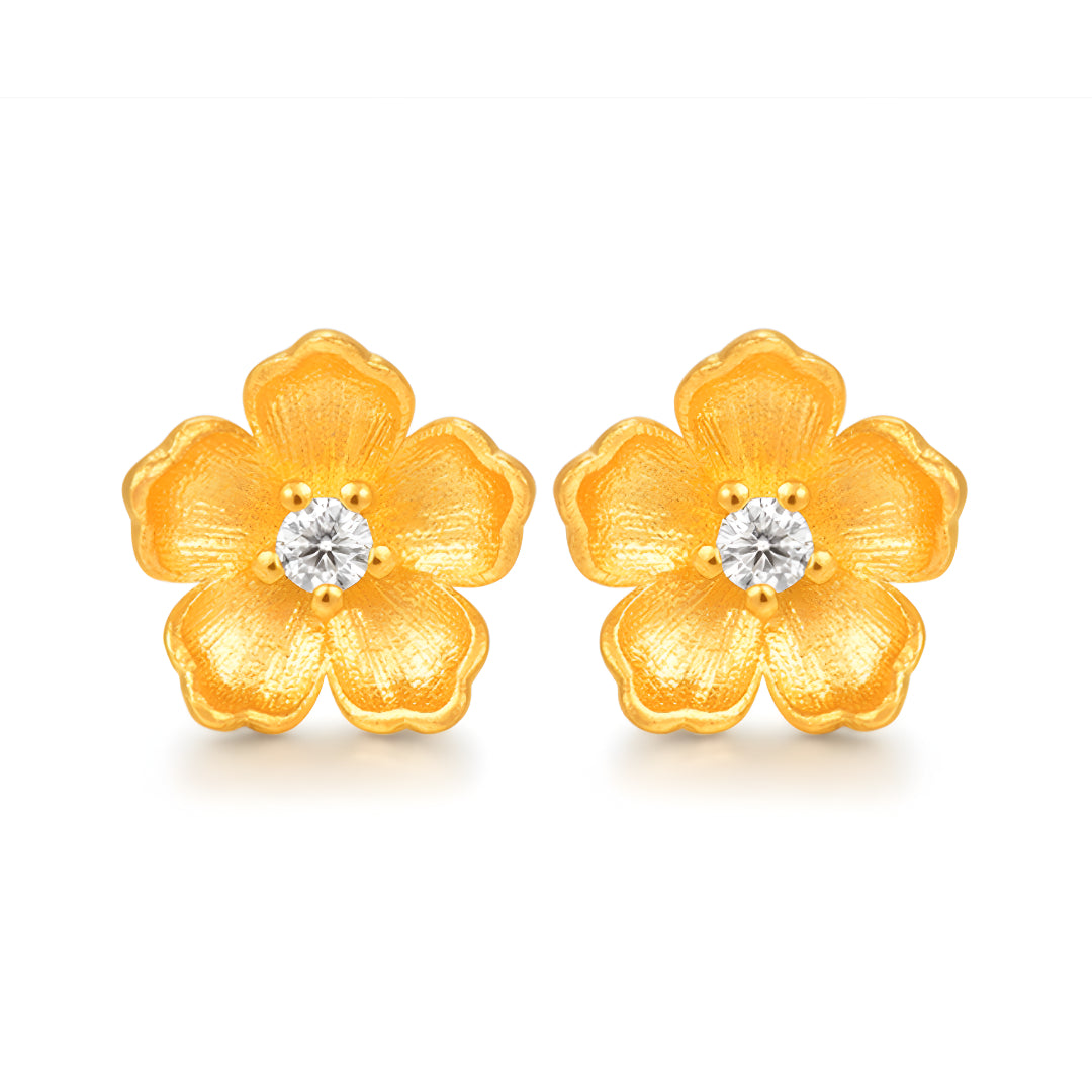 24k Pure Gold Cherry Blossom Flower Stud Earrings - Gypsophila Co.