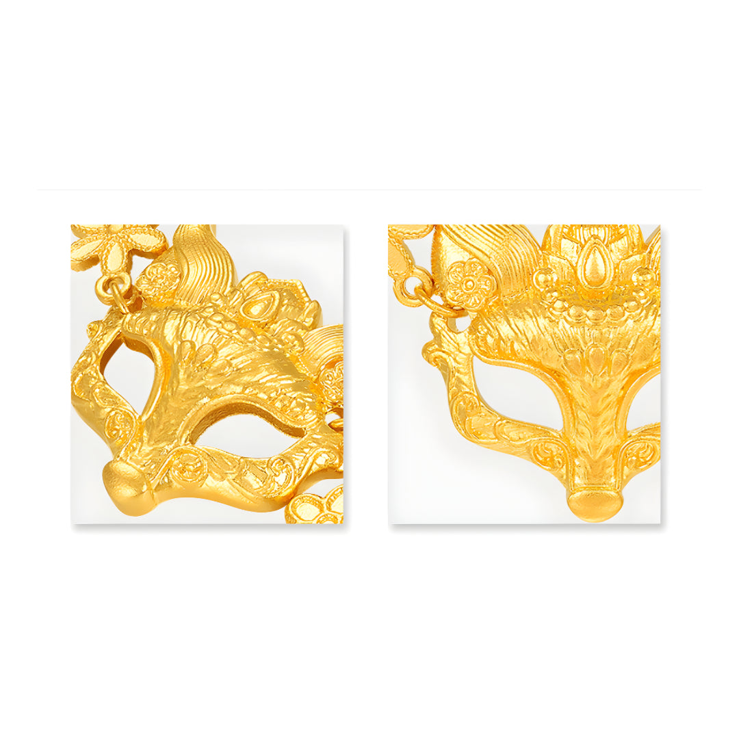 24K Pure Gold Peach Blossom Flower Fox Mask Charm Necklace - Gypsophila Co.