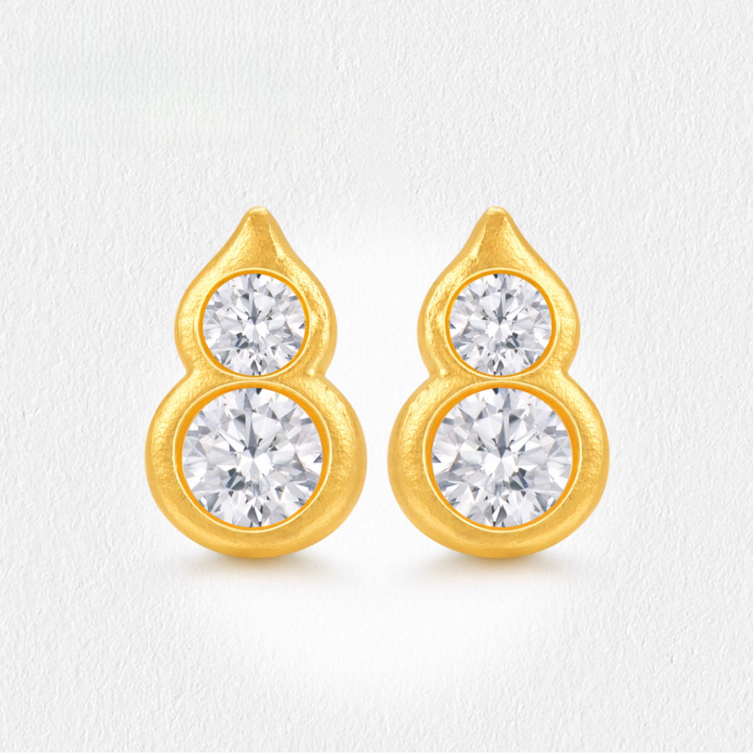 24K Real Gold Moissanite Lucky Gourd Stud Earrings