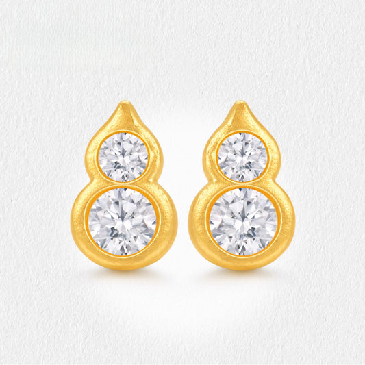 24K Real Gold Moissanite Lucky Gourd Stud Earrings