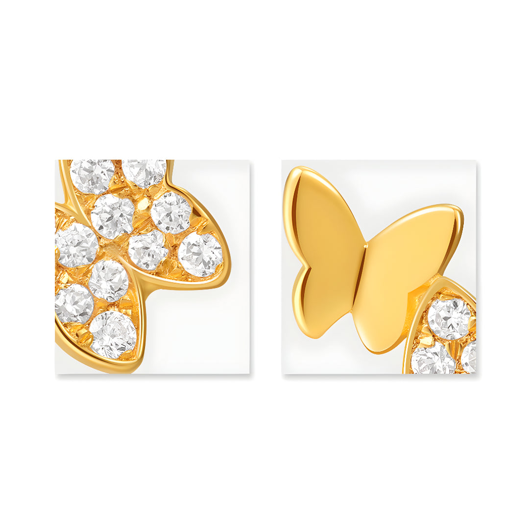 18k Double Butterfly Pure Gold Stud Earrings - Gypsophila Co.