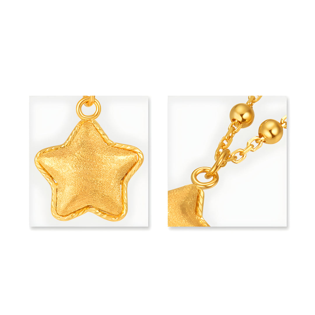 24K Pure Gold Star Pendant 5G Gold with Beads Necklace - Gypsophila Co.