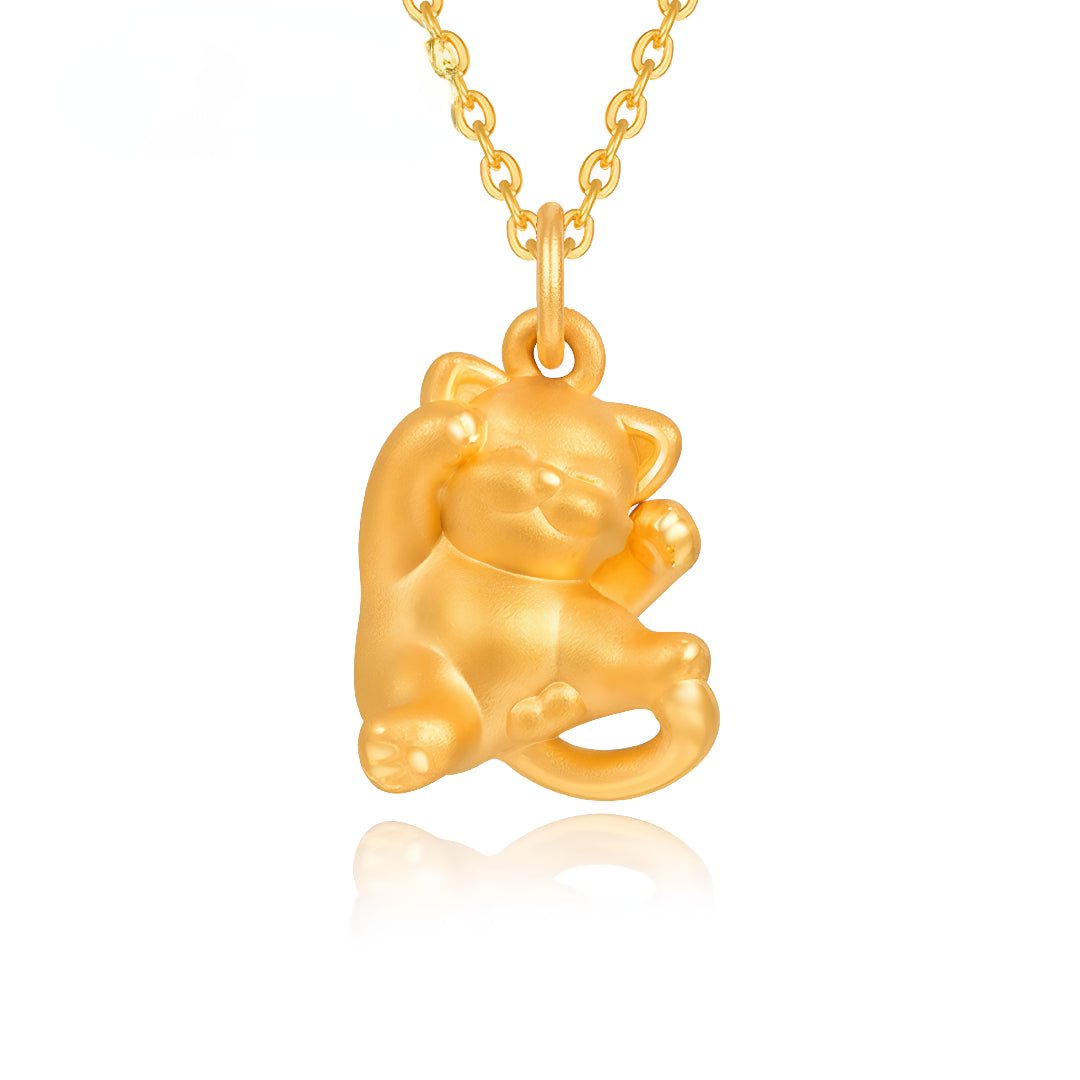 24K Real Gold Cat Cute Kitty 3D Gold Pendant
