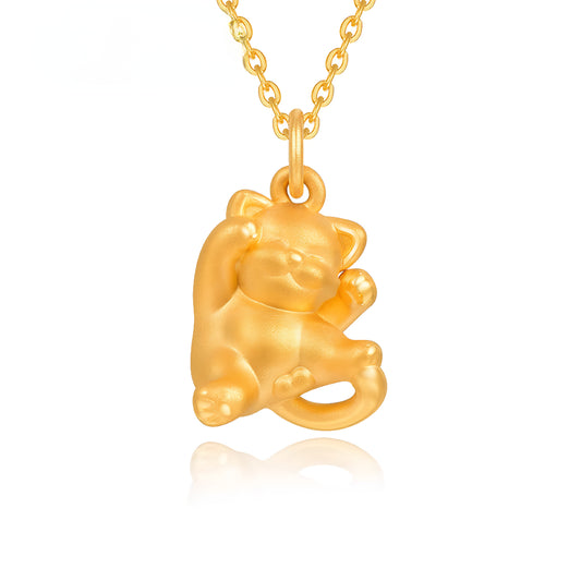 24K Real Gold Cat Cute Kitty 3D Gold Pendant