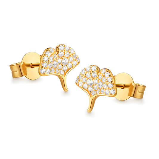 28k Pure Gold Ginkgo biloba Leaf Stud Earrings - Gypsophila Co.