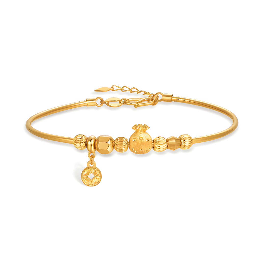 24K Pandora Lucky Money Wealth Bag Gold Bracelet Pure Gold 5G Fashion Stretch Bracelet - Gypsophila Co.