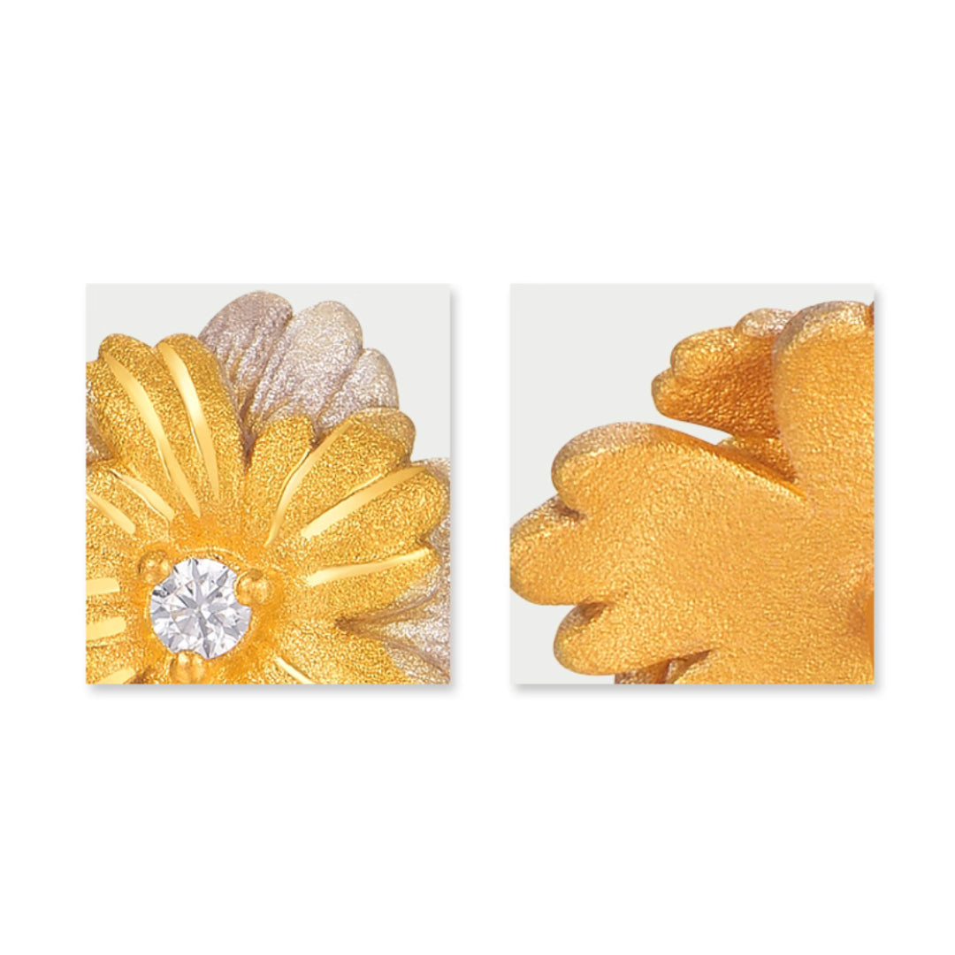 24K Pure Gold Daisy Flower Double color Zircon Elegant Stud Earrings