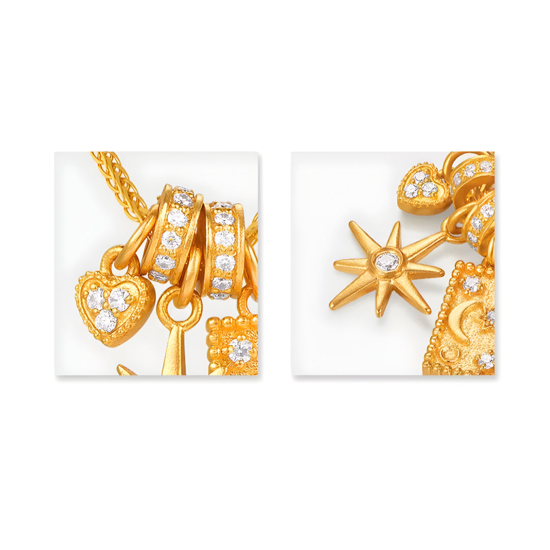 24K Real Gold Star and Moon Myth Moissanite Gold Necklace