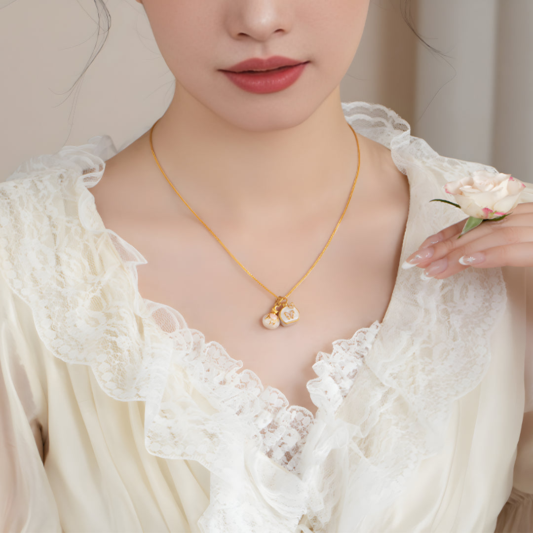 24K Pure Gold Pink Enamel 5D Hard Gold Dog Happy Face Bow and Perfume Bottle Charm D.I.Y Pendant - Gypsophila Co.