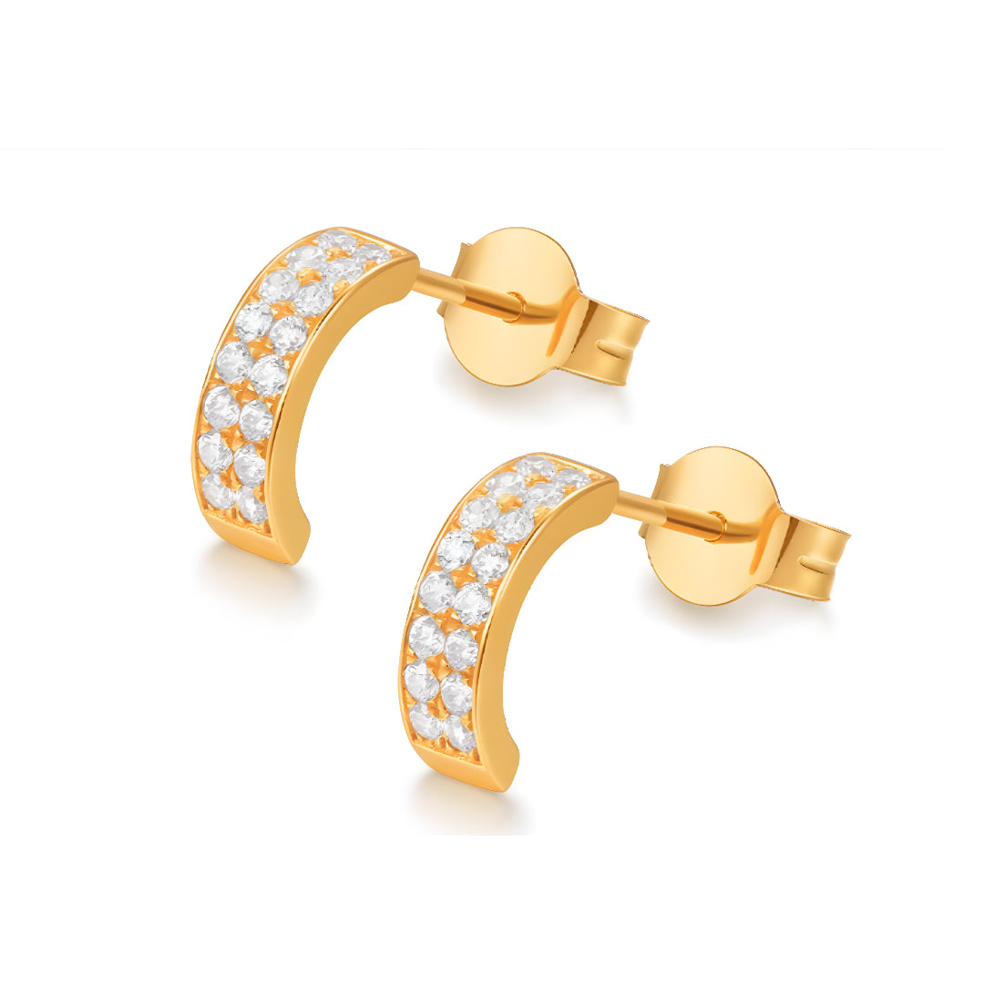 18K Gold Inlaid Zircon Stud earrings with stylish half-circle design shining Earrings