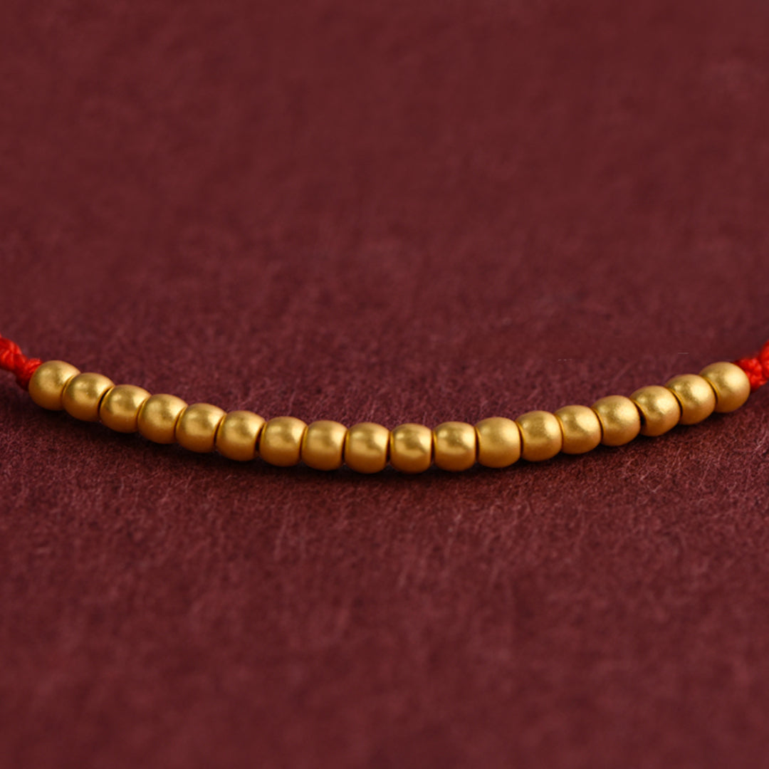 24k Solid 999 Gold Beads Red Rope Bracelet for Men and Women Blessing and Peace Braided Bracelet