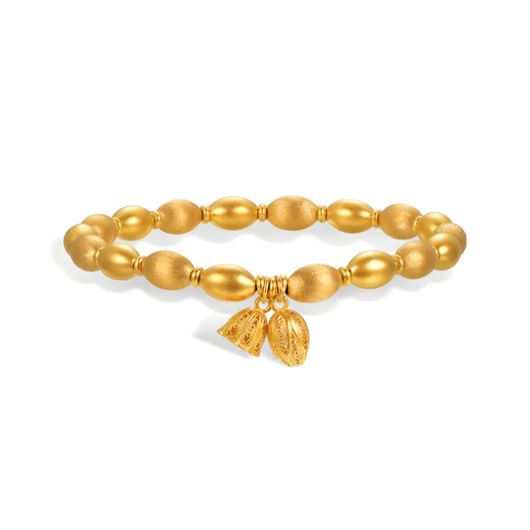 24k Real Gold Beads Bracelet with Lotus Charm Pendant - Gypsophila Co.