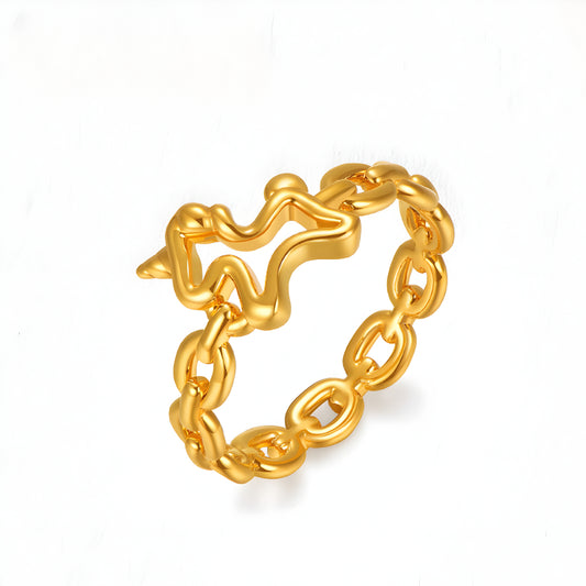 24K Pure Gold Unicorn 5D Playful Cute Chain Link Ring - Gypsophila Co.