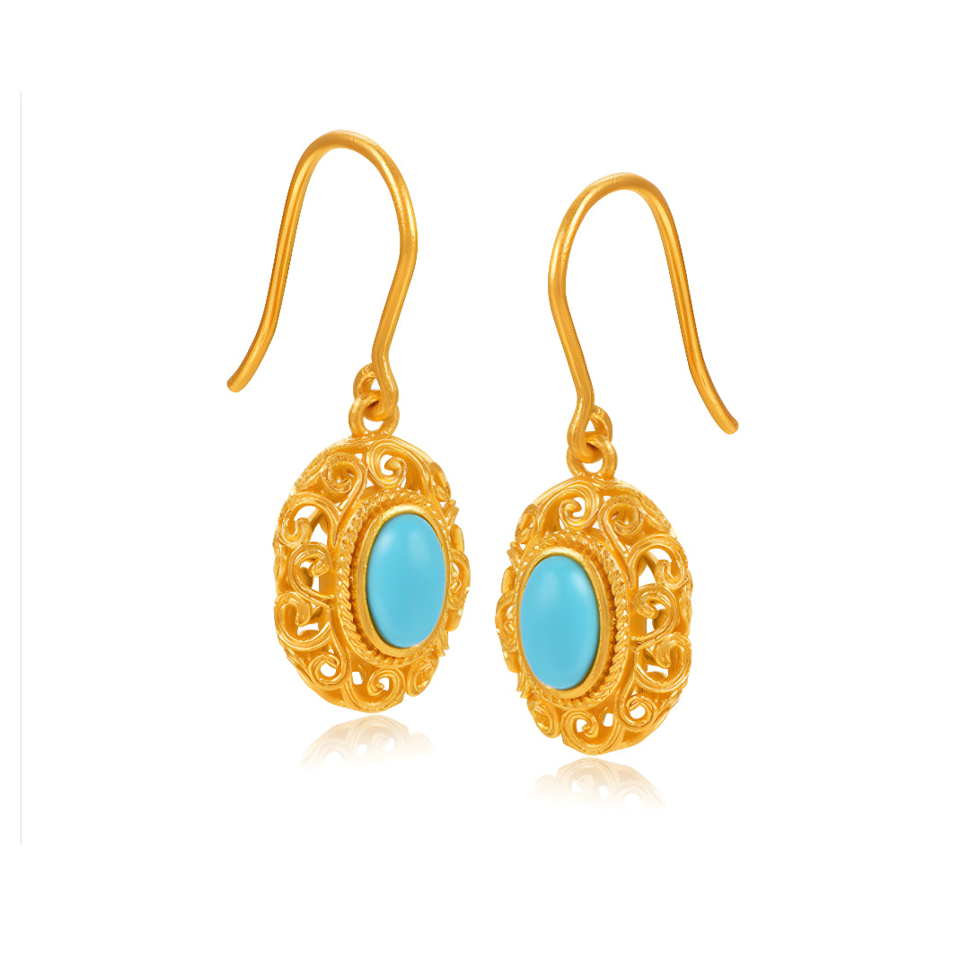 24K Gold Retro Rococo Style Turquoise Hoop Earrings - Gypsophila Co.