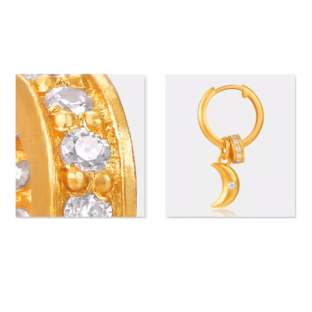 24K Pure Gold Moon Heart Star Charms Pendant - Gypsophila Co.