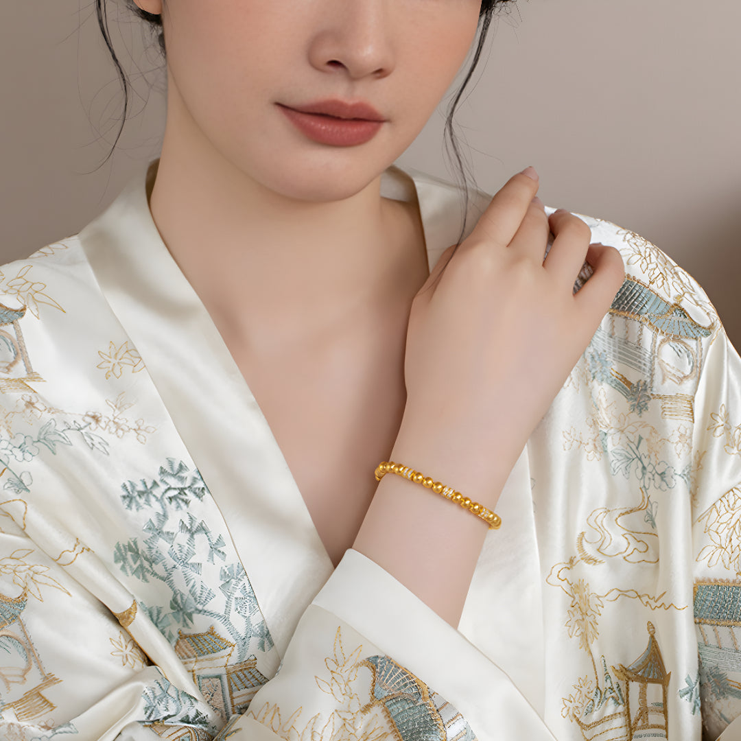 24k Pure Gold Beads Crystal Charm Bracelet - Gypsophila Co.