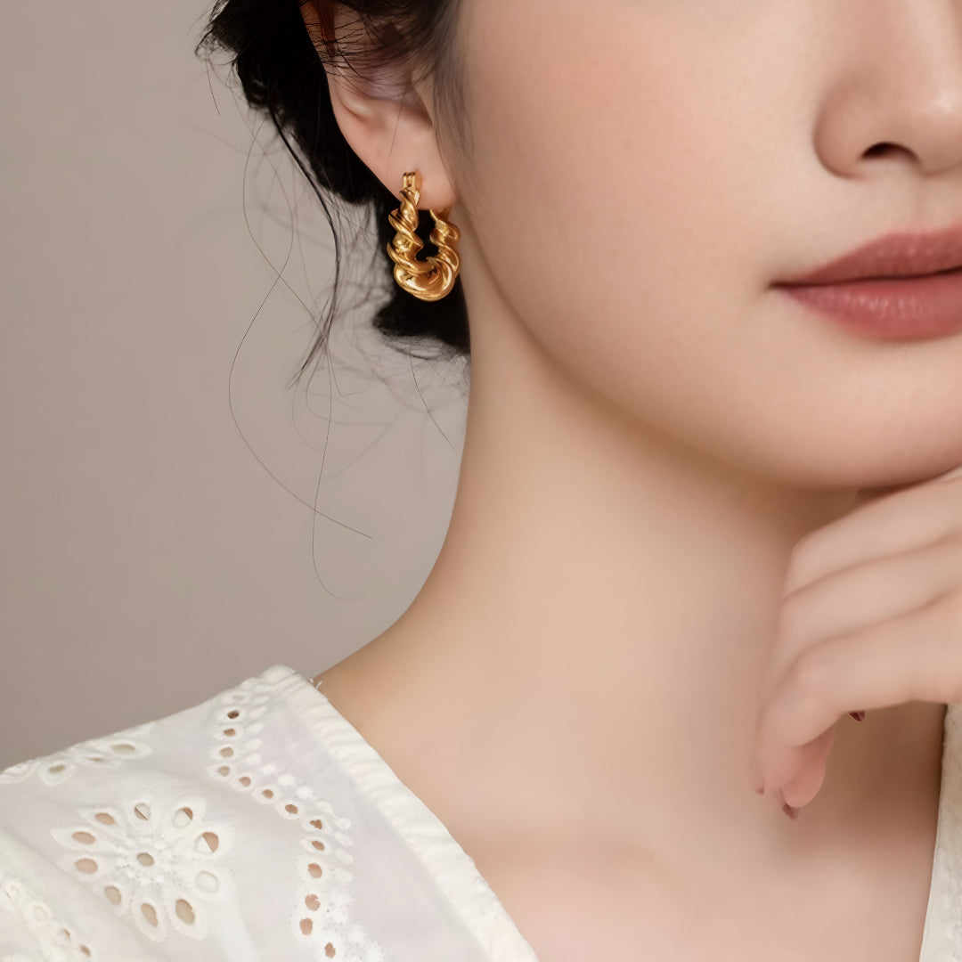 24K Real Gold Minimal Twist Hoop Earrings