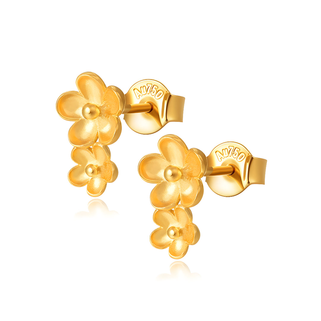 18k Pure Gold Double Stacking Flower Stud Earrings - Gypsophila Co.