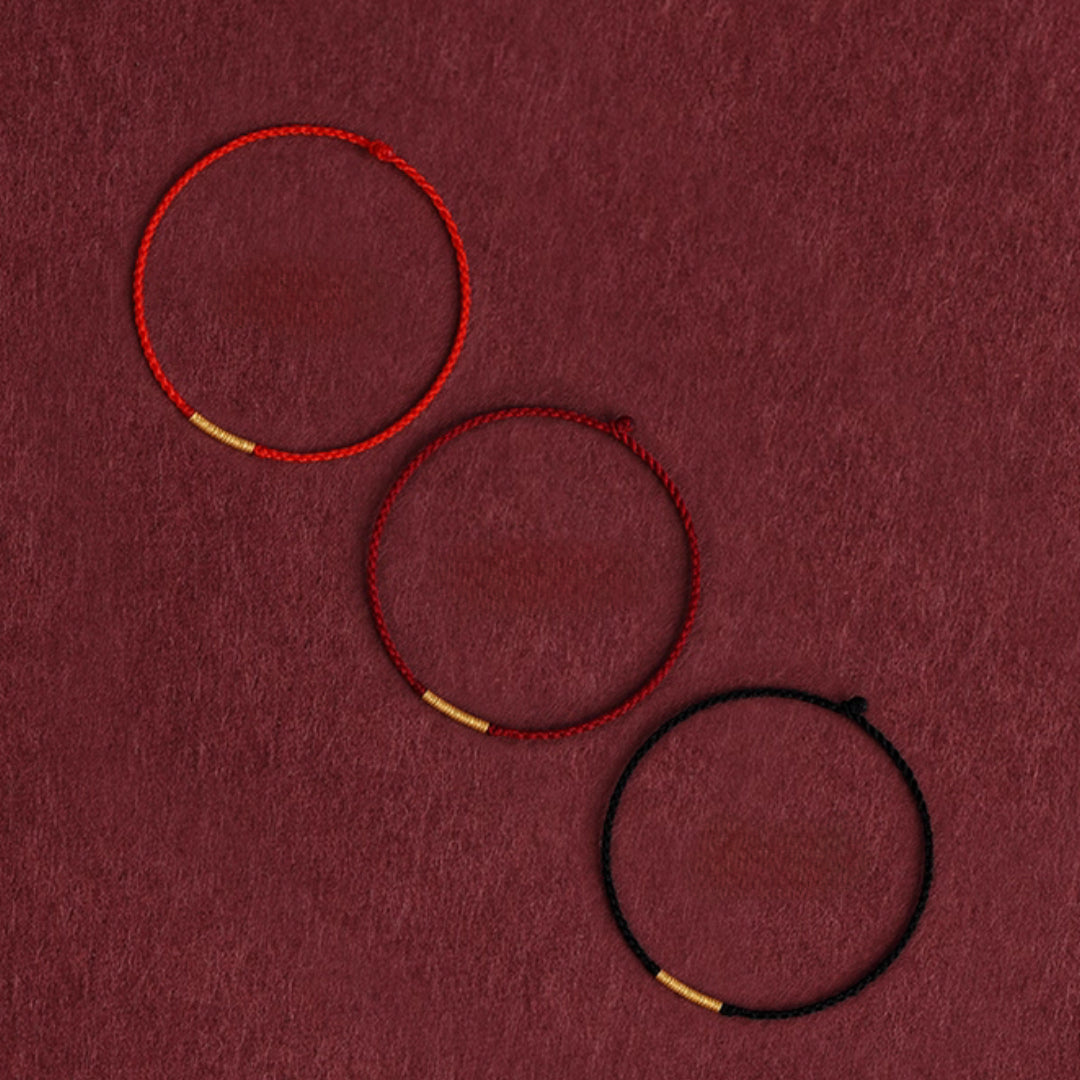 24k Solid 999 Gold Beads Red Rope Bracelet for Men and Women Blessing and Peace Braided Bracelet