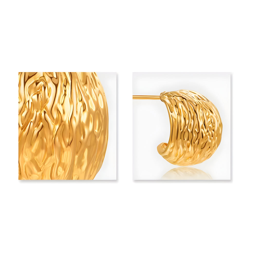 24K Real Gold 5D Hard Gold Minimal Pattern Stud Earrings